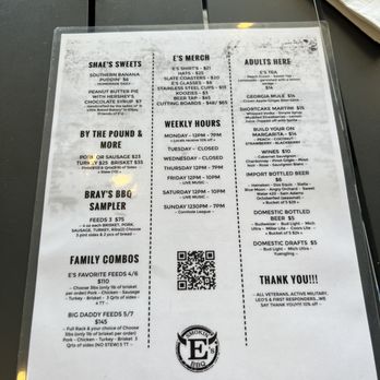 Smokin E’s BBQ menu 1