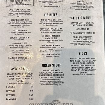 Smokin E’s BBQ menu 3